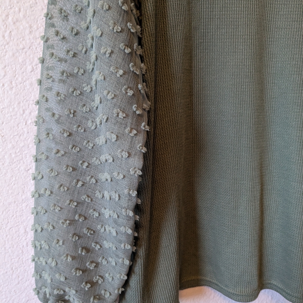 😎SALE😎 NWT Miholl Elegant Sage Green Sheer Sleeve Top Blouse Sz. XL - Picture 6 of 9